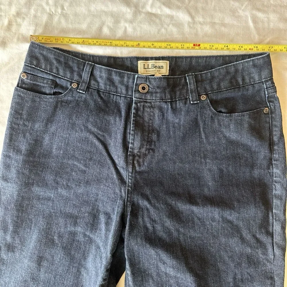 L.L. Bean Women's 14 Jeans Straight Fit Dark Wash Denim Flap‎ Pockets
